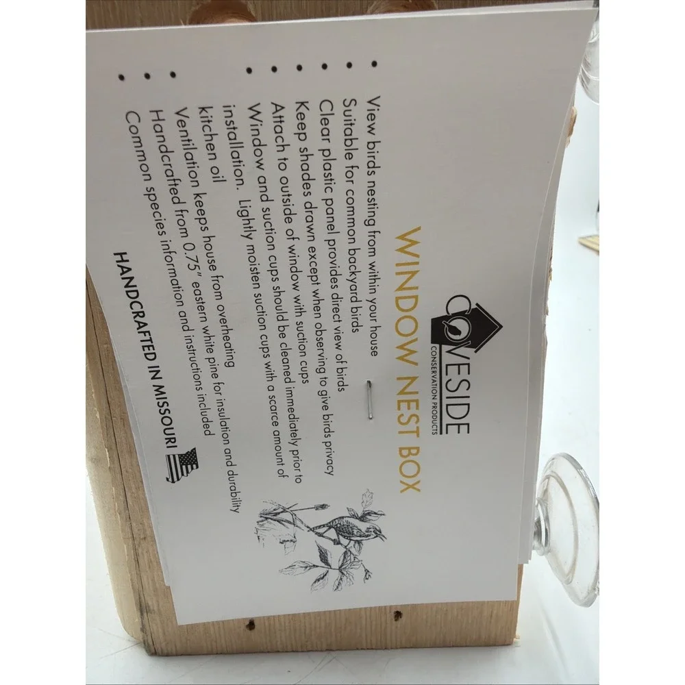 NEW Bird House Coveside Window Nest Box Made in the USA.
